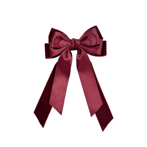 Barrette à cheveux élégante avec nœud en velours et satin rouge vin style vintage