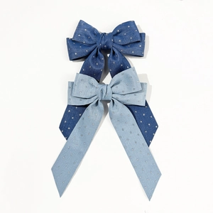 Barrettes à cheveux nuds en denim à pois argentés pour des coiffures élégantes