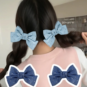 Glitzer Denim Schleife Haarspangen Süße Handgefertigte Entenschnabel Clips Für Damen Mädchen Täglich Kopfschmuck Haarschmuck