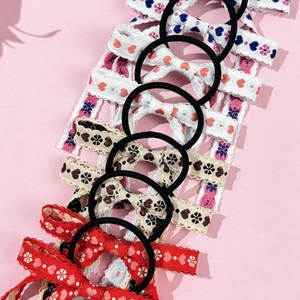 Sweet ballet style bow hair ties with floral embroidery and lace trim for girls