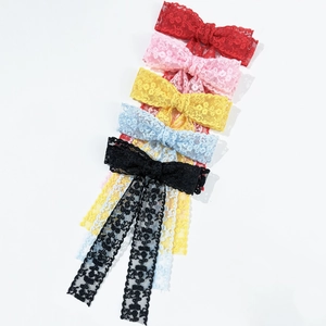 Set di mollette per capelli con fiocco in pizzo a cinque colori e nastri lunghi