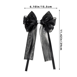 Details von schwarzer Netzhandschleife mit weißer Perle und Strasssteinen, 29 cm lang
