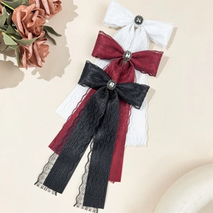 Dark gothic lace bow hair clips with rhinestones in black wine red and white colors