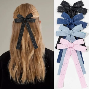 Damen Süße Gurtband Schleife Haarspange Mit Strass Langem Band Wellenkante Haarnadel Für Mädchen Täglich Mode Haarschmuck