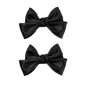 Lot de deux barrettes à nœuds noirs style ballet en satin avec bords festonnés décoratifs