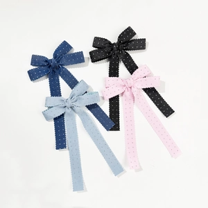 Schleifen-Haarspangen-Set mit Punkten in Marineblau, Hellblau, Rosa und Schwarz