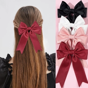Large Bow Hair Clip Scalloped Lace Satin Ribbon Long Streamers Alligator Clip For Women Sweet Korean Hair Accessories