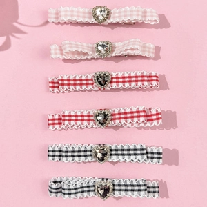 Dolce Fermaglio Per Capelli In Nastro Scozzese Con Fiocco Cuore Strass Bordo In Pizzo Lega Clip A Coccodrillo Donna Ragazze