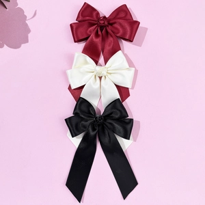 Ensemble de barrettes nœuds en satin de soie avec roses en bordeaux, ivoire et noir