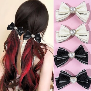 Pince à Cheveux Nœud en Ruban Doux pour Femmes Élégante Cœur Künstliche Perle Strass Bec de Canard Accessoires Cheveux Coréens