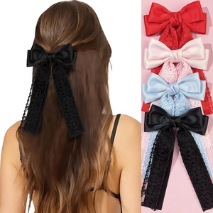 Elegante Fermaglio per Capelli con Fiocco in Pizzo e Nastri Lunghi in Raso per Donne Ragazze Festa Quotidiano Accessori