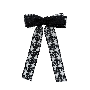 Elegante fermaglio per capelli in pizzo nero con ricami floreali e nastri lunghi