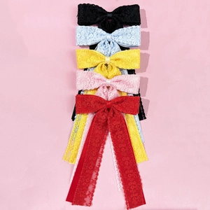 Five-piece lace bow hair clips set with long ribbons in multiple elegant colors