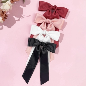 Barrettes à cheveux élégantes en satin bordeaux, rose, blanc et noir avec rubans