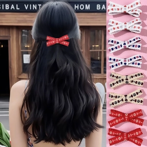 Süße Schleife Haarspangen Mit Herz Blumen Stickerei Wellenkante Band Entenschnabelklemmen Für Damen Mädchen Haarschmuck
