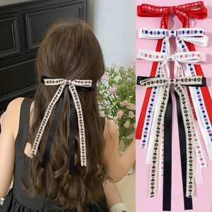 Sweet Ethnic Style Ribbon Bow Hair Clip Vintage Heart Flower Embroidery Long Streamer Lace Edge Alligator Clip Hairpin Accessory