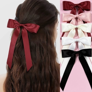 Elegante Molletta per Capelli a Fiocco in Satin Con Nastri Lunghi Tinta Unita Lega Becco d'Anatra per Donna Fatto a Mano