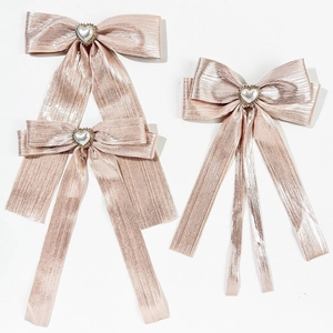 Elegante Molletta per Capelli Fiocco in Nastro Plissettato Oro Rosa Metallico Nastri Lunghi Cuore Perla Artificial Sintetica Strass Accessori Capelli Donna