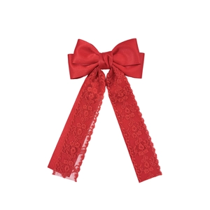 Elegante fermaglio per capelli in seta rossa con lunghi nastri di pizzo in stile vintage