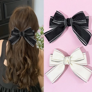 Elegant Ribbon Bowknot Hair Clip Vintage French Checkered Fabric Barrette Handmade Back Of Head Duckbill Clip Women Hair Accessories
