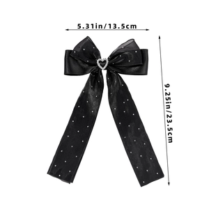 Spécifications détaillées de taille pour le nœud de cheveux en tulle noir avec strass cœur