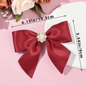 Détails de la pince à cheveux nœud rouge avec perles et strass et dimensions