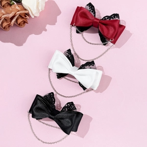 Barrettes à nœuds en dentelle avec chaînes argentées, styles gothiques variées