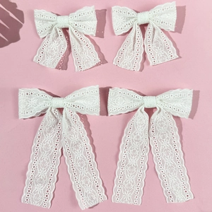 White Lace Bowknot Hair Clip For Girls Women Sweet Hollow Embroidered Ribbon Hairpin French Style Handmade Hair Accessories