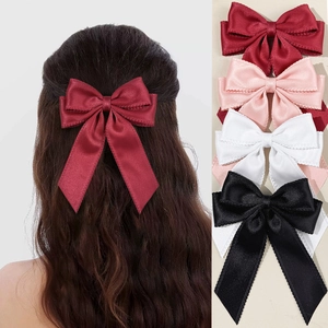 Elegant Satin Bow Hair Clip With Picot Lace Edge Large Ribbon Bowknot Hairpin For Women Daily Party Hair Accessories