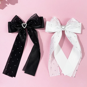 Lot de barrettes à nœuds style ballet avec strass en cœur et tulle à pois fins