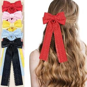 Elegant Lace Bow Hair Clip With Long Streamers Handmade Satin Hairpin For Women Fashion Duckbill Clip Hair Accessories