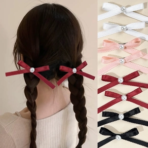 Barrettes à Nœud en Ruban de Satin Doux pour Femmes Avec Imitation Künstliche Perle Rétro Élégante Pince Bec de Canard Accessoires de Cheveux
