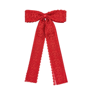 Elegant red lace bow hair clip with long ribbons for wedding and party hair accessory