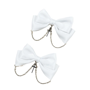 Barrettes à nœuds blancs de style gothique avec chaînes argentées et croix noires, paire