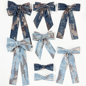 Fashion Denim Style Sequin Bow Hair Clip With Streamers Vintage Hair Accessories For Women Back Head Spring Clip
