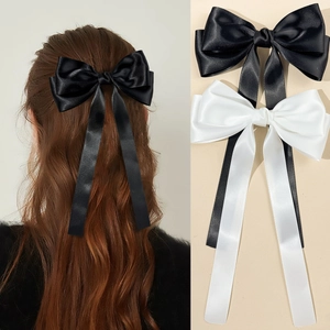 Pince à Cheveux à Grand Nœud Style Coréen pour Femmes Ruban de Satin Clip à Ressort Accessoires de Cheveux Élégants Couleur Unie