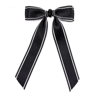 Barrette nœud papillon noir élégant avec rayures blanches et longs rubans