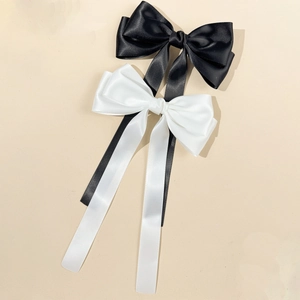 Élégantes grandes barrettes à nœud en satin noir et blanc pour femmes au style chic