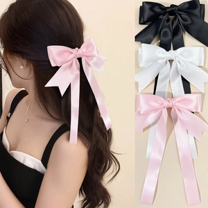 Elegante Clip per Capelli con Fiocco Grande in Raso e Nastro con Nappa Lunga Dolce Fata Tinta Unita Molla per Donna Accessori