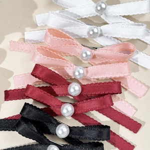 Lot de barrettes à cheveux nœud avec perles en blanc rose rouge et noir pour filles
