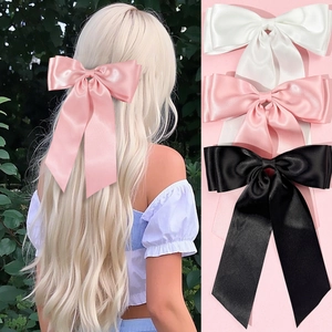 Grande Pince à Cheveux Nœud en Ruban de Satin Avec Long Ruban Pince à Ressort Douce Élégante pour Femmes Accessoires Cheveux Mode