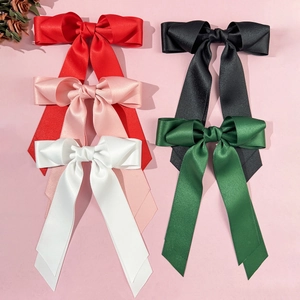 Large Satin Ribbon Bow Hair Clip Long Streamer Duckbill Clip Elegant Korean Style Solid Color Hairpin Women Hair Accessory