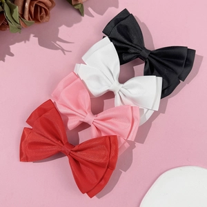 Set of four grosgrain bow hair clips in black white pink and red for sweet girls