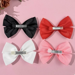 Four colors of grosgrain ribbon bow hair clips with metal alligator clips for girls