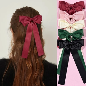 Elegant Satin Ribbon Bow Hair Clip With Long Streamers For Women Oversized Bowknot Alligator Clip Fashion Hair Accessories