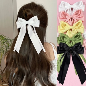 Elegant Large Satin Bow Hair Clip With Long Ribbon For Women Girls Sweet Ribbon Hairpin Fashion Hair Accessories Daily Wear