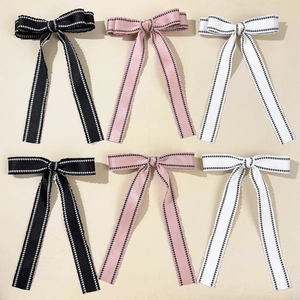 British Academy Style Bow Ribbon Hair Clip For Women Elegant Korean Fashion Houndstooth Edge Long Streamer Hair Accessory