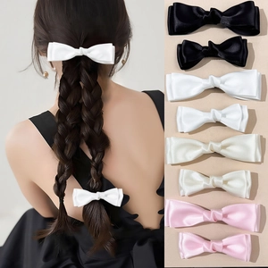 French Style Sweet Cream Double Bow Hair Clips Elegant Satin Ribbon Barrettes For Women Girls Handmade Hair Accessories