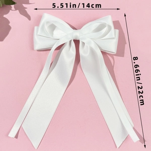 Detailed size map of the 14x22cm white satin bow hair clip with long elegant ribbons