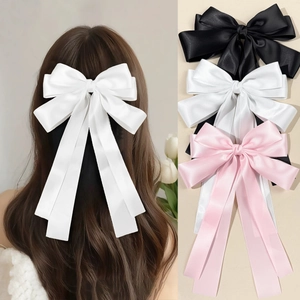 Große Satinband Schleife Haarspange Mit Langen Bändern Elegante Französische Federclip Haarschmuck Für Damen Alltag